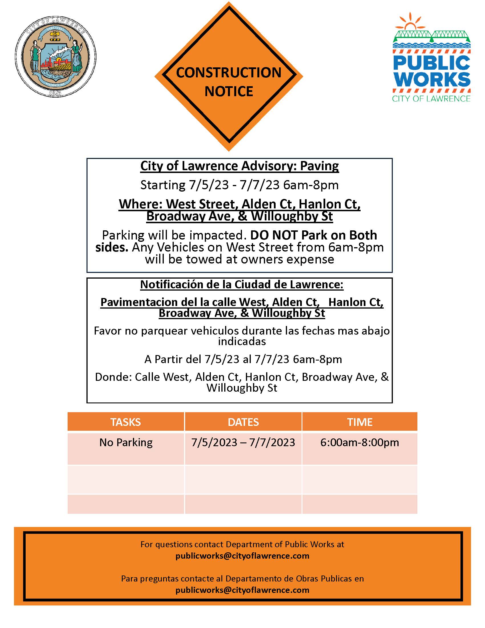 West St Area Construction Notice