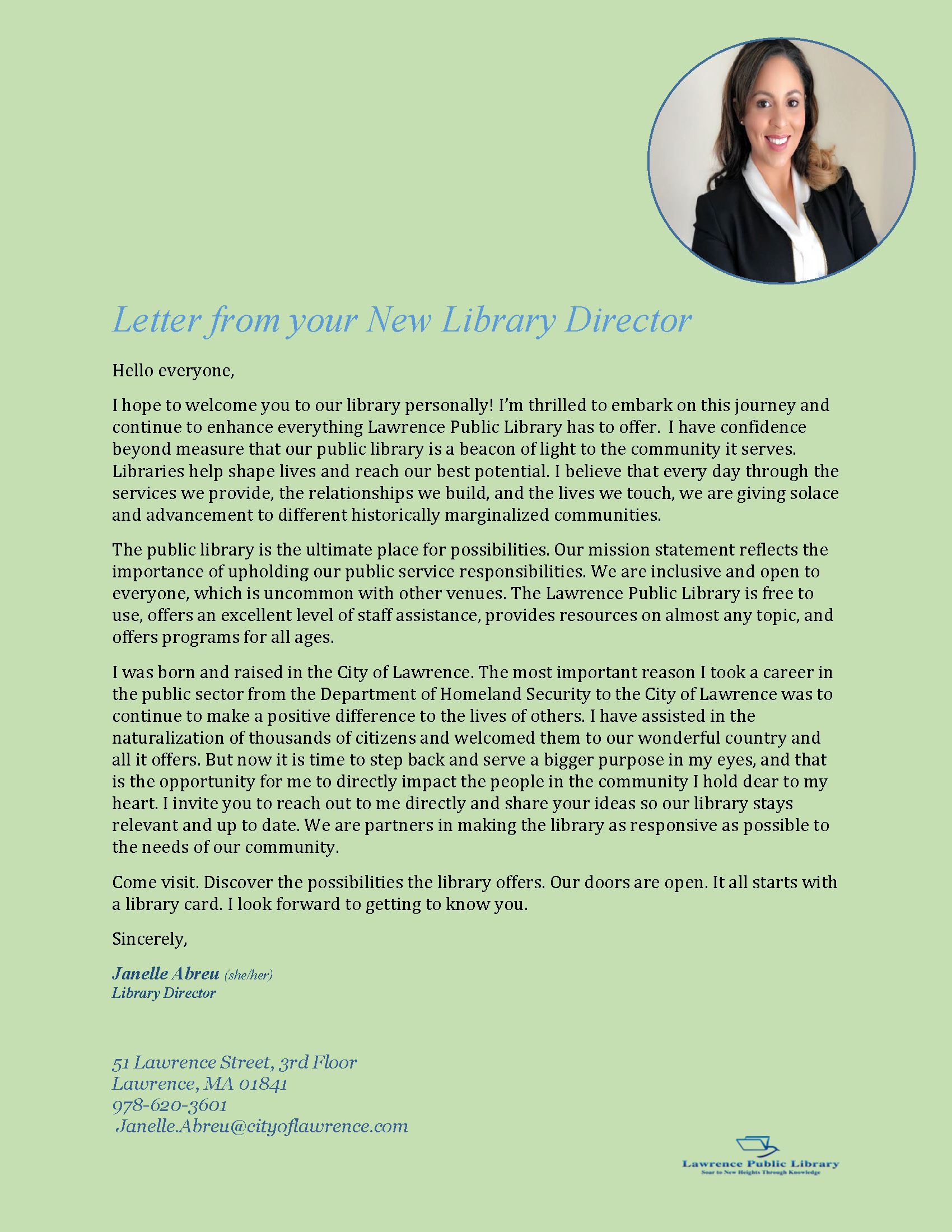 Letter From The New Library Director